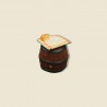 image: Cloth with bread and goat cheese on Barrel