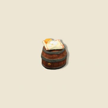 image: Cloth with bread and goat cheese on Barrel