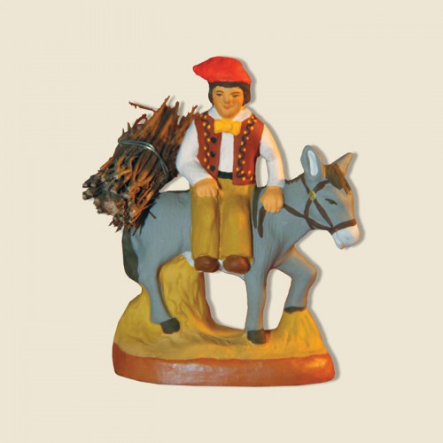 image: Man on a donkey with (bundle of) firewood
