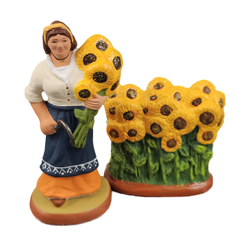 Lady with sunflowers 9 cm and sunflowers bush