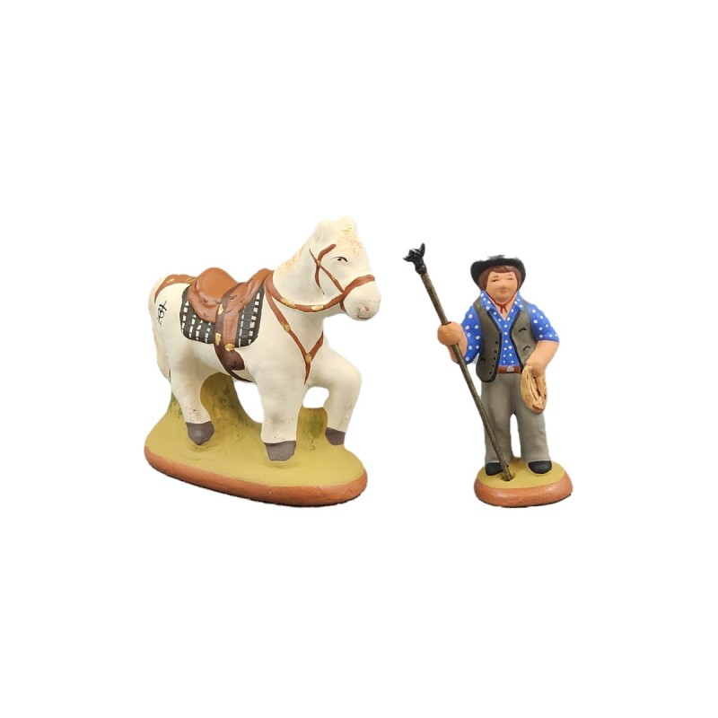 duo gardian debout chemise bleue et cheval en selle 4 cm